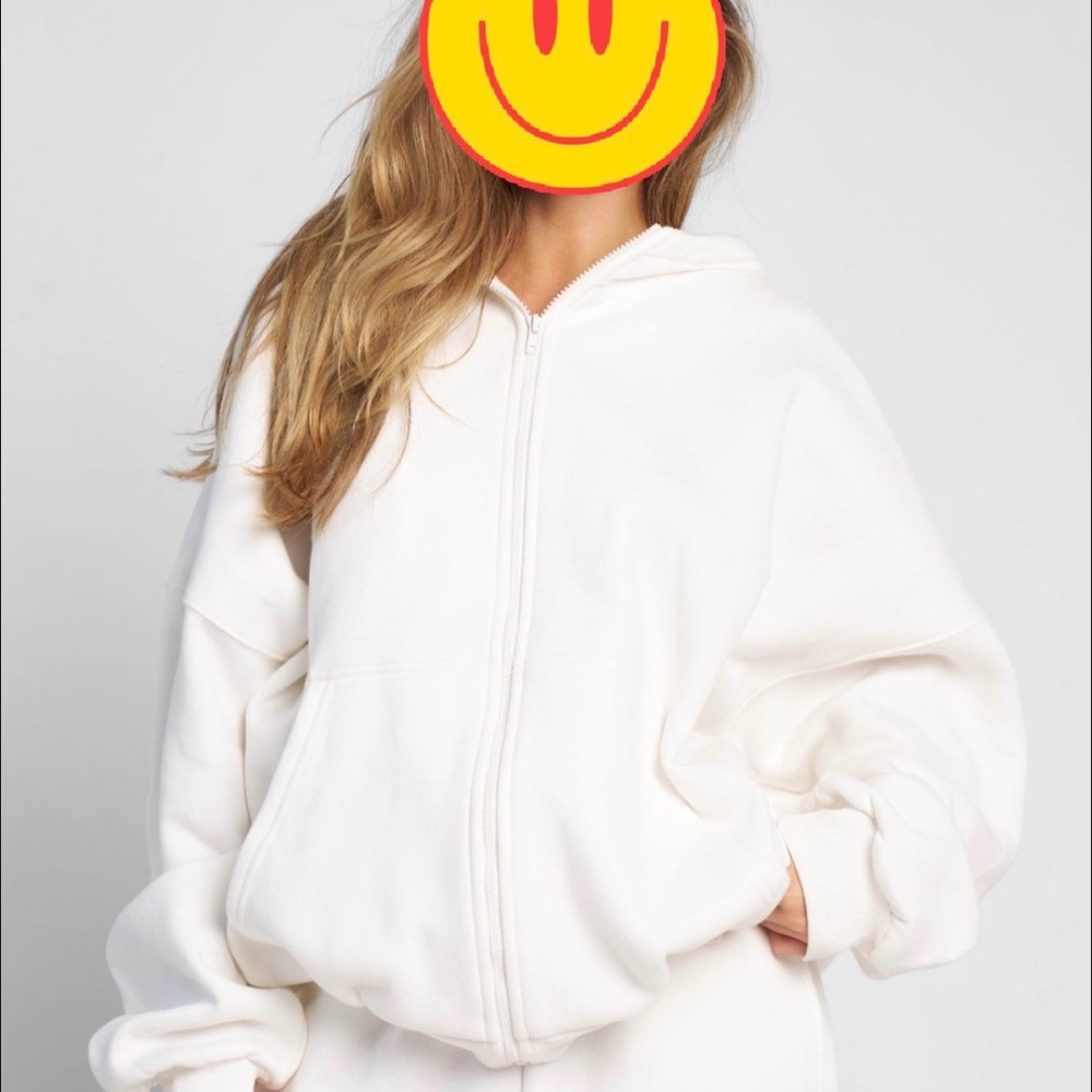 Women's White Zip-Front Track Jogger Hoodie